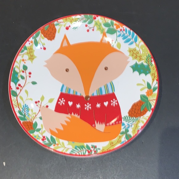 222 Fifth Christmas Friends Appetizer Dessert Plates Set of 4 Woodland Animal - Picture 3 of 6